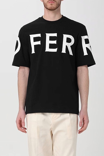 Мужская чёрная футболка Ferragamo logo-print   