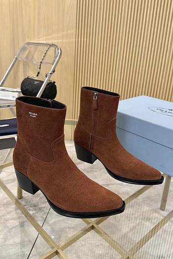 Женские замшевые сапоги Prada premium - Brown   