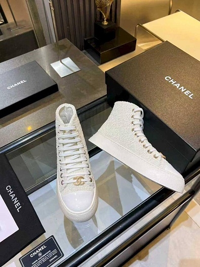 Женские комбинированные кроссовки Chanel High Top premium   