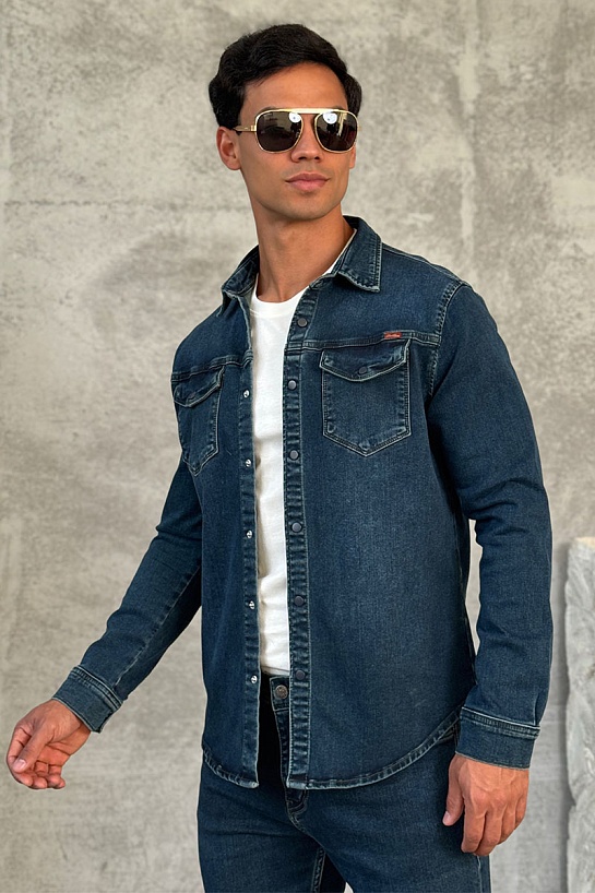 Джинсовая рубашка Loro Piana тёмно-синего цвета