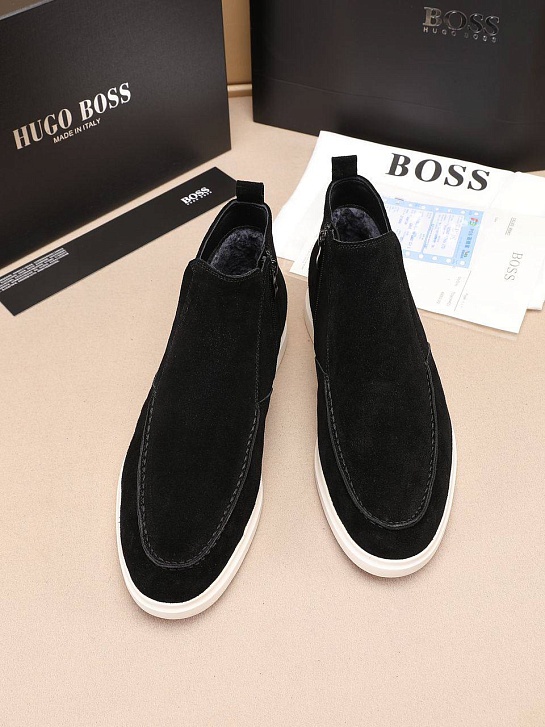 Замшевые лоферы с мехом Hugo Boss high-top - Black
