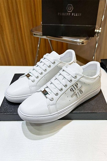 Мужские кожаные кроссовки Philipp Plein белого цвета   