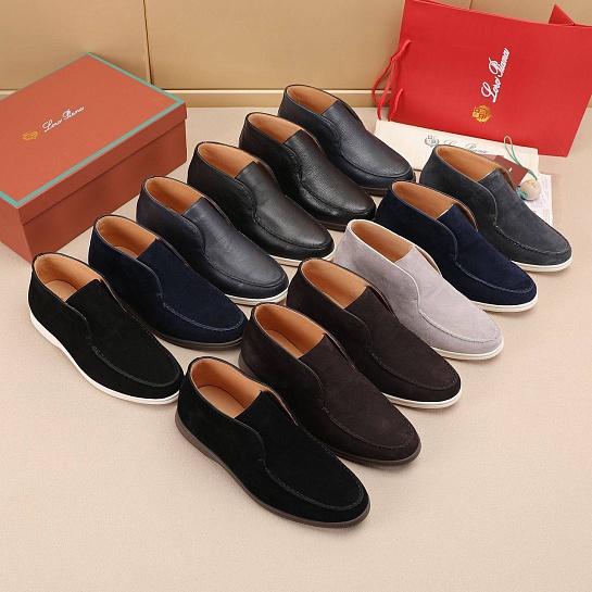 Замшевые лоферы с меховой стелькой Loro Piana Open Walk - Dark Grey