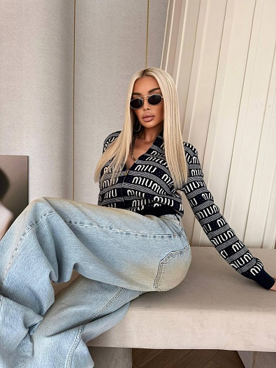 Женский шерстяной лонгслив на молнии MIU MIU Premium - Navy   