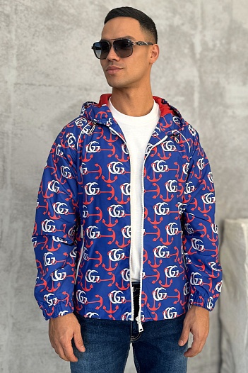 Мужская синяя ветровка Gucci Double G Anchor   