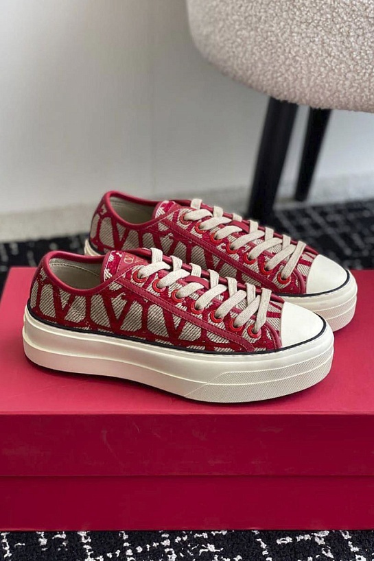 Женские кеды Valentino Toile Iconographe premium - Red