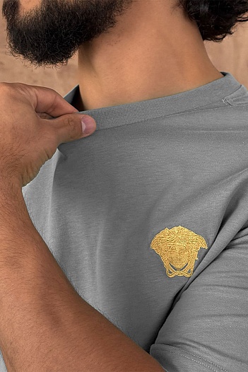 Серая оверсайз футболка Versace Medusa Head patch   