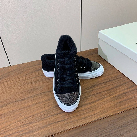 Женские кроссовки с мехом Brunello Cucinelli premium - Black   