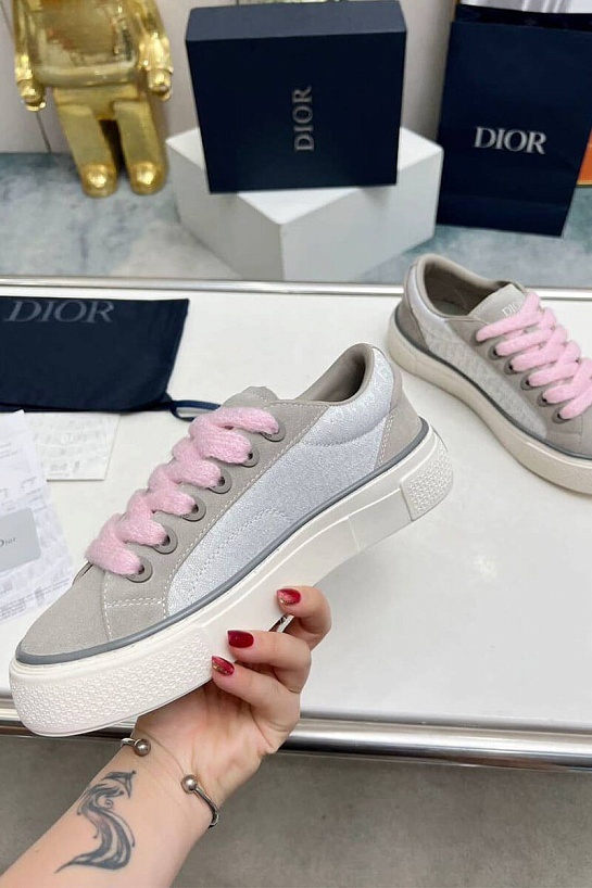 Женские комбинированные кроссовки Dior бежевого цвета