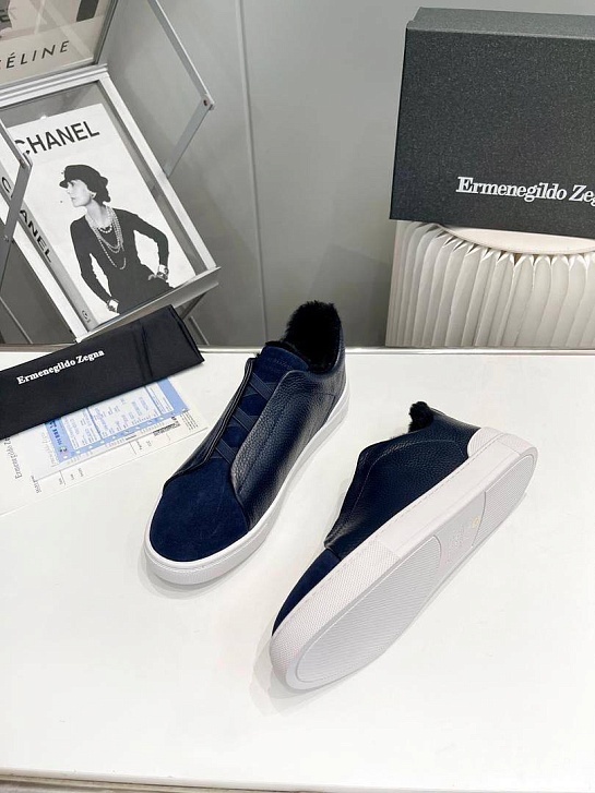 Кроссовки с мехом Ermenegildo Zegna Triple Stitch low-top - Navy