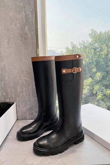 Женские чёрные кожаные сапоги Celine - Black   