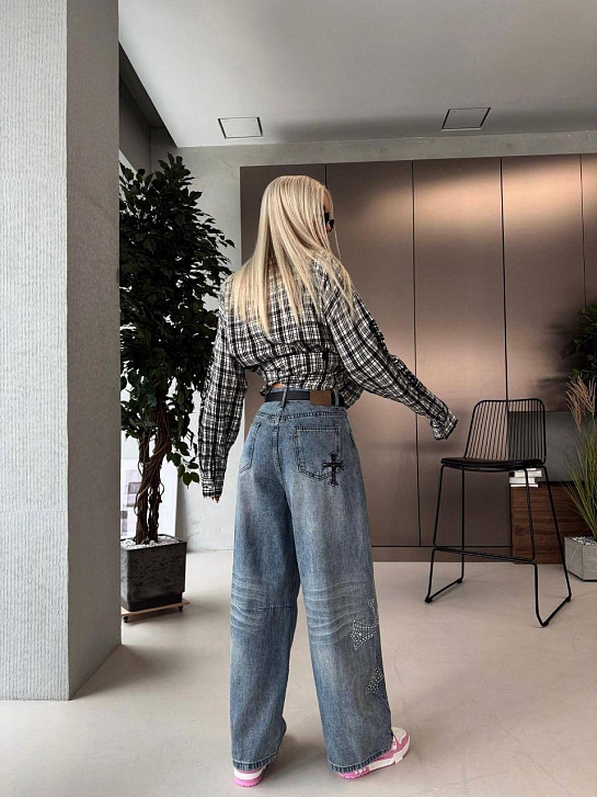 Женские голубые джинсы Chrome Hearts premium