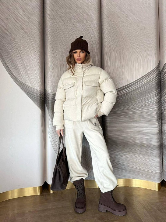 Женский костюм тройка на флисе Loro Piana premium - Beige