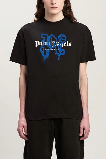 Чёрная футболка Palm Angels Los Angeles monogram spray   