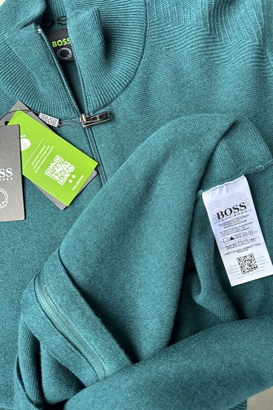 Зелёная кофта на молнии Hugo Boss logo-embroidered