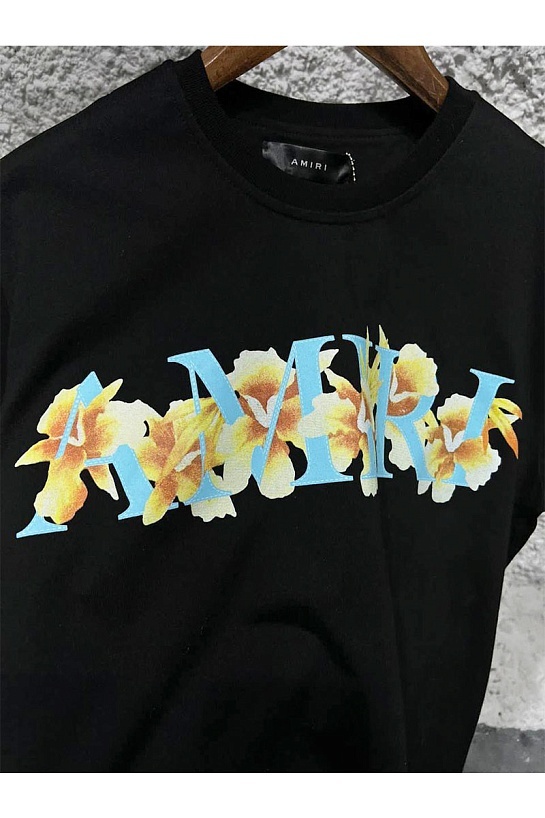 Чёрная оверсайз футболка Amiri Hibiscus Logo