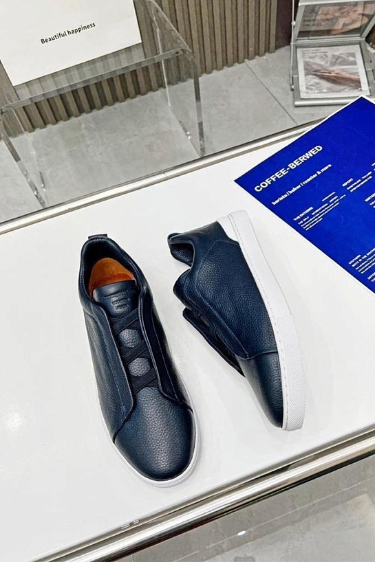 Синие кожаные кроссовки Ermenegildo Zegna