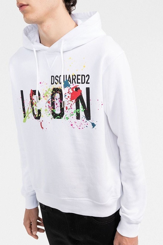 Мужское белое худи Dsquared2 Icon Splatter logo-print