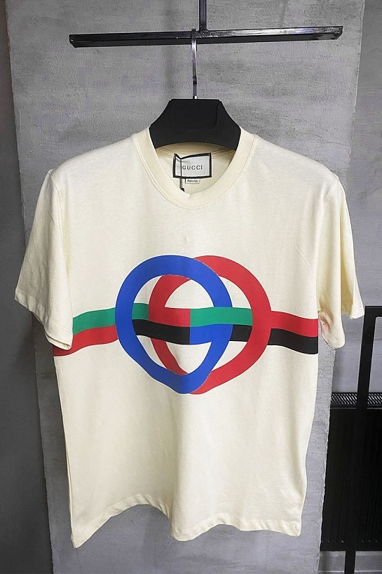 Мужская футболка бежевого цвета Gucci GG print