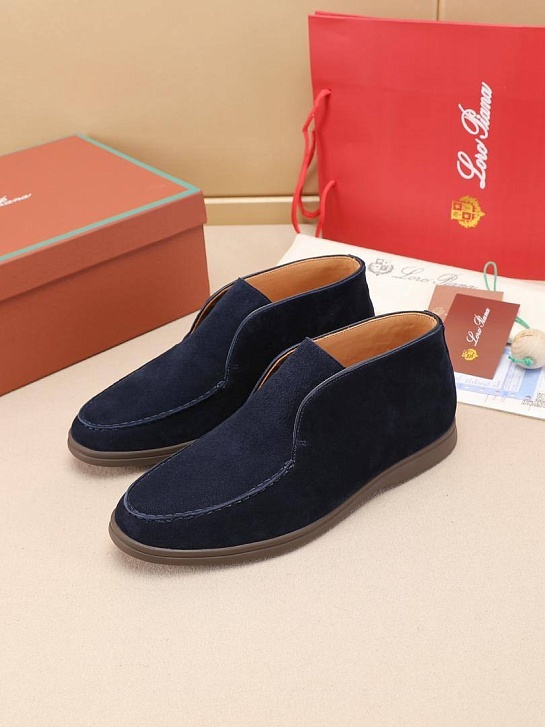 Замшевые лоферы с меховой стелькой Loro Piana Open Walk - Navy