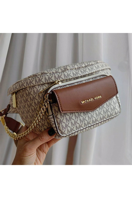 Кожаная поясная сумка Michael Kors Perry 27x14 см - White