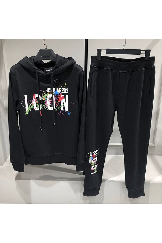 Мужские чёрные штаны Dsquared2 Icon Splatter logo-print