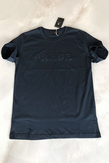 Тёмно-синяя мужская футболка Prada embossed logo   