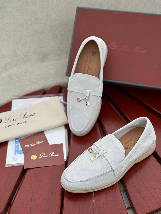 Женские замшевые лоферы Loro Piana Open Walk - White