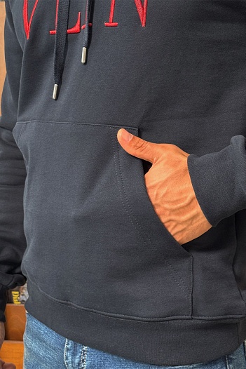 Мужское тёмно-синее худи Valentino logo-embroidered   