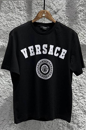 Мужская чёрная футболка Versace logo-print Medusa   