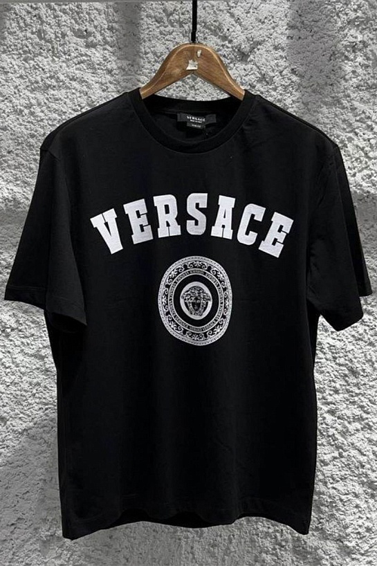 Мужская чёрная футболка Versace logo-print Medusa
