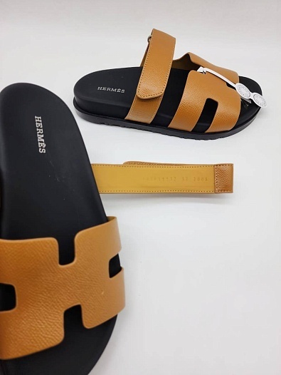 Женские кожаные сандалии Hermes Chypre - Brown / Black   