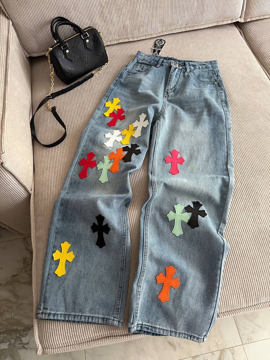 Синие женские джинсы Chrome Hearts premium