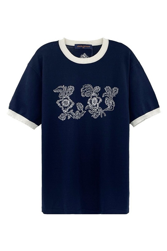 Мужская тёмно-синяя футболка Louis Vuitton Premium Intarsia floral