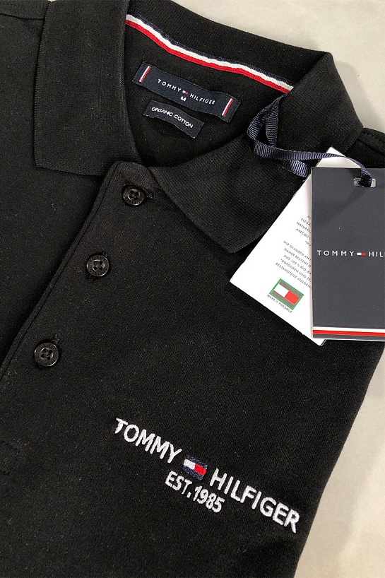 Чёрное мужское поло Tommy Hilfiger est.1985