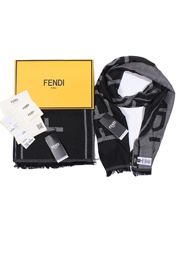 Брендовый чёрный шарф с логотипом Fendi 185x35 см   