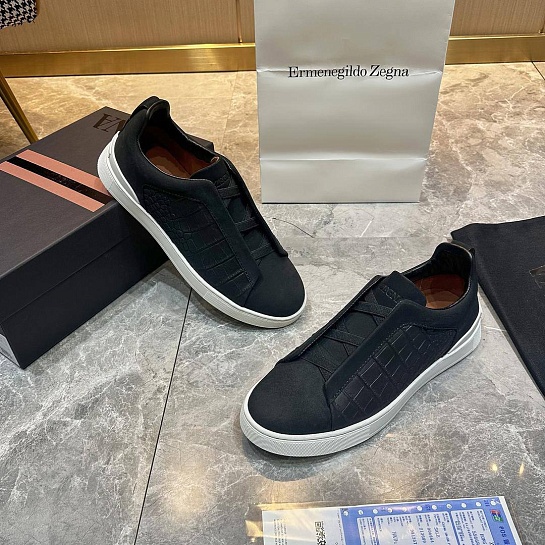 Мужские кроссовки Ermenegildo Zegna Triple Stitch Alligator - Black