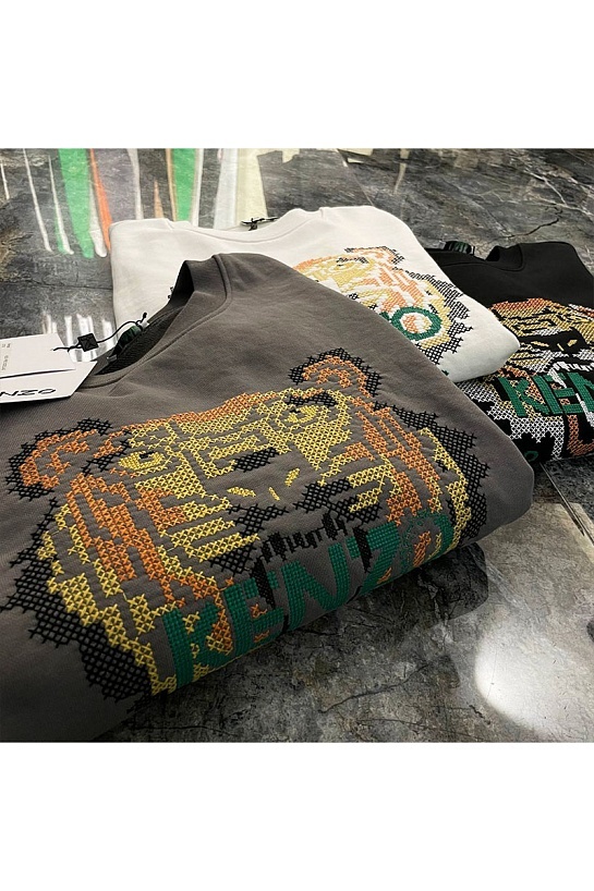 Чёрный свитшот Kenzo Tiger logo-embroidered drawstring