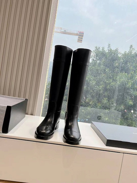 Женские кожаные сапоги Chanel Premium - Black