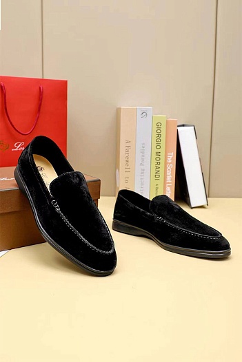 Мужские замшевые лоферы Loro Piana Summer Walk - Black   