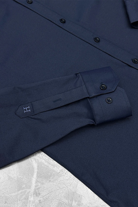 Мужская тёмно-синяя рубашка Hermes H embroidered