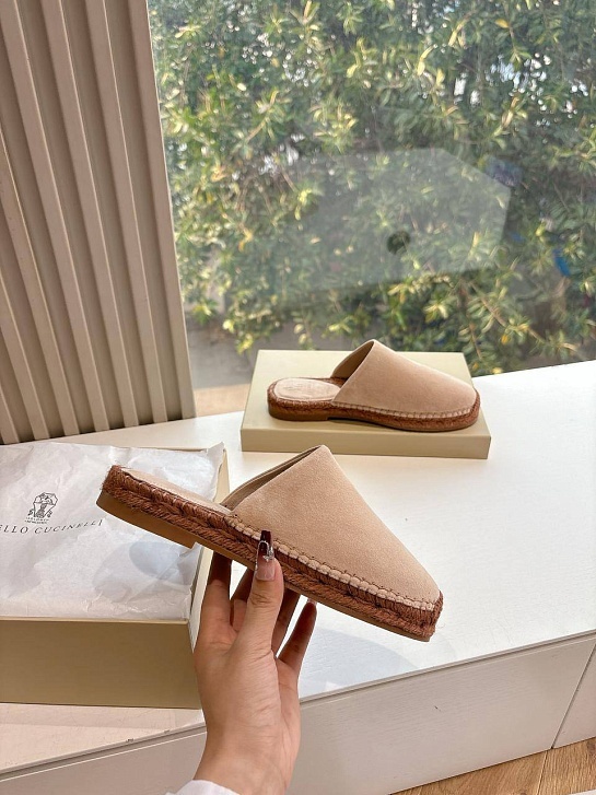 Женские замшевые шлёпанцы Brunello Cucinelli Premium - Beige