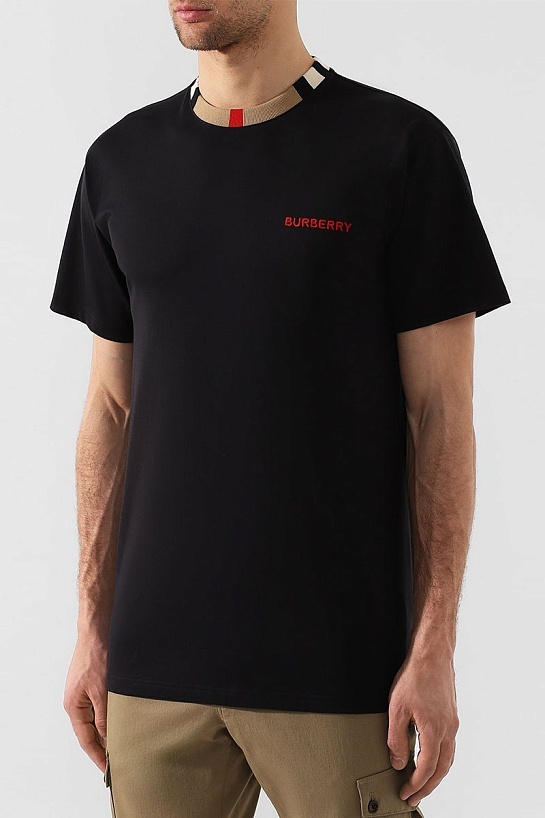 Чёрная футболка Burberry Icon Stripe