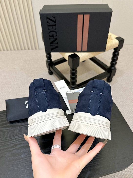 Мужские кроссовки Zegna Triple Stitch Alligator - Navy