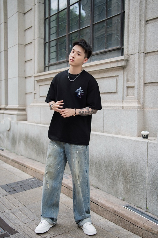 Чёрная оверсайз футболка Chrome Hearts Premium