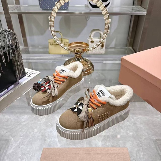 Женские замшевые кроссовки с мехом MIU MIU premium   