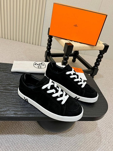 Мужские замшевые кроссовки Hermes Kid - Black   