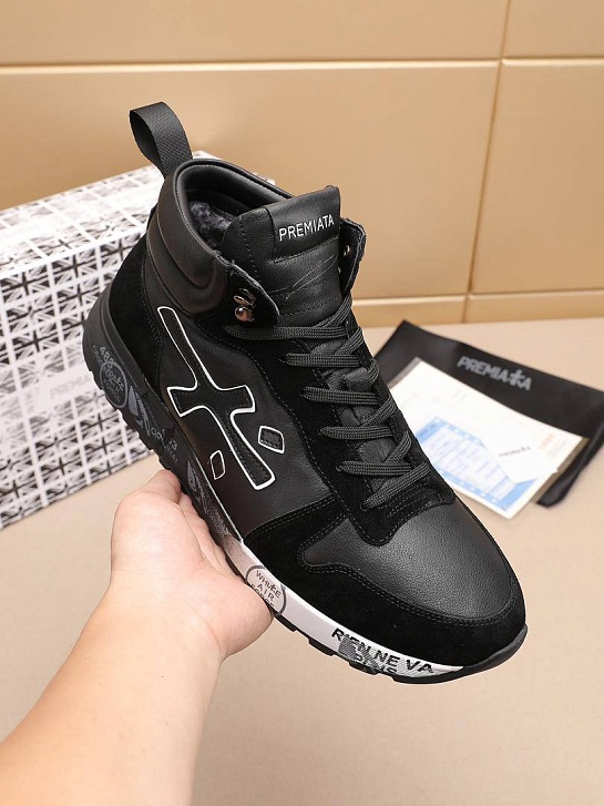 Комбинированные кроссовки с мехом Premiata high-top - Black
