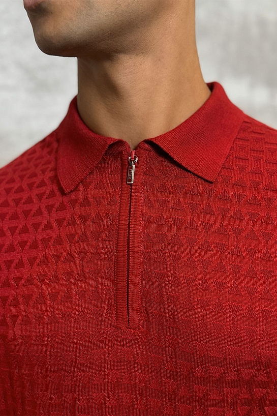 Мужское поло красного цвета Zilli zip neck