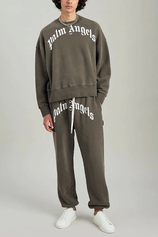 Мужской тёмно-зелёный костюм Palm Angels Curved Logo